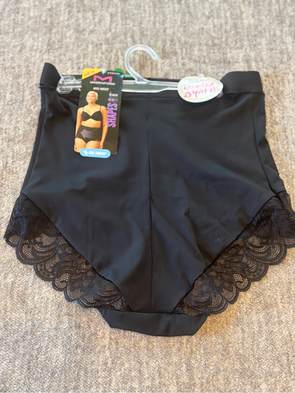 Women’s Maidenform Mid Brief Panty Black Eco Lace Size Large NWT